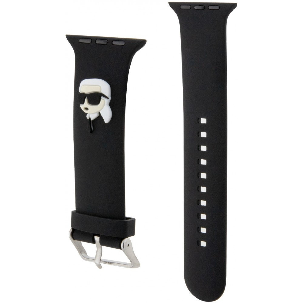 Karl Lagerfeld Armband aus schwarzem Soft-Touch-Silikon mit geprägtem Karl-Kopf - Schwarz - Apple Watch 44/45/46/49 mm / 49 mm
