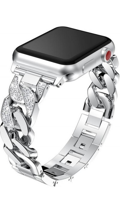 Armband Edelstahl Diamond Loop mit luxuriösen Diamanten und grossen Schleifen - Silber - Apple Watch 42 mm / 44 mm