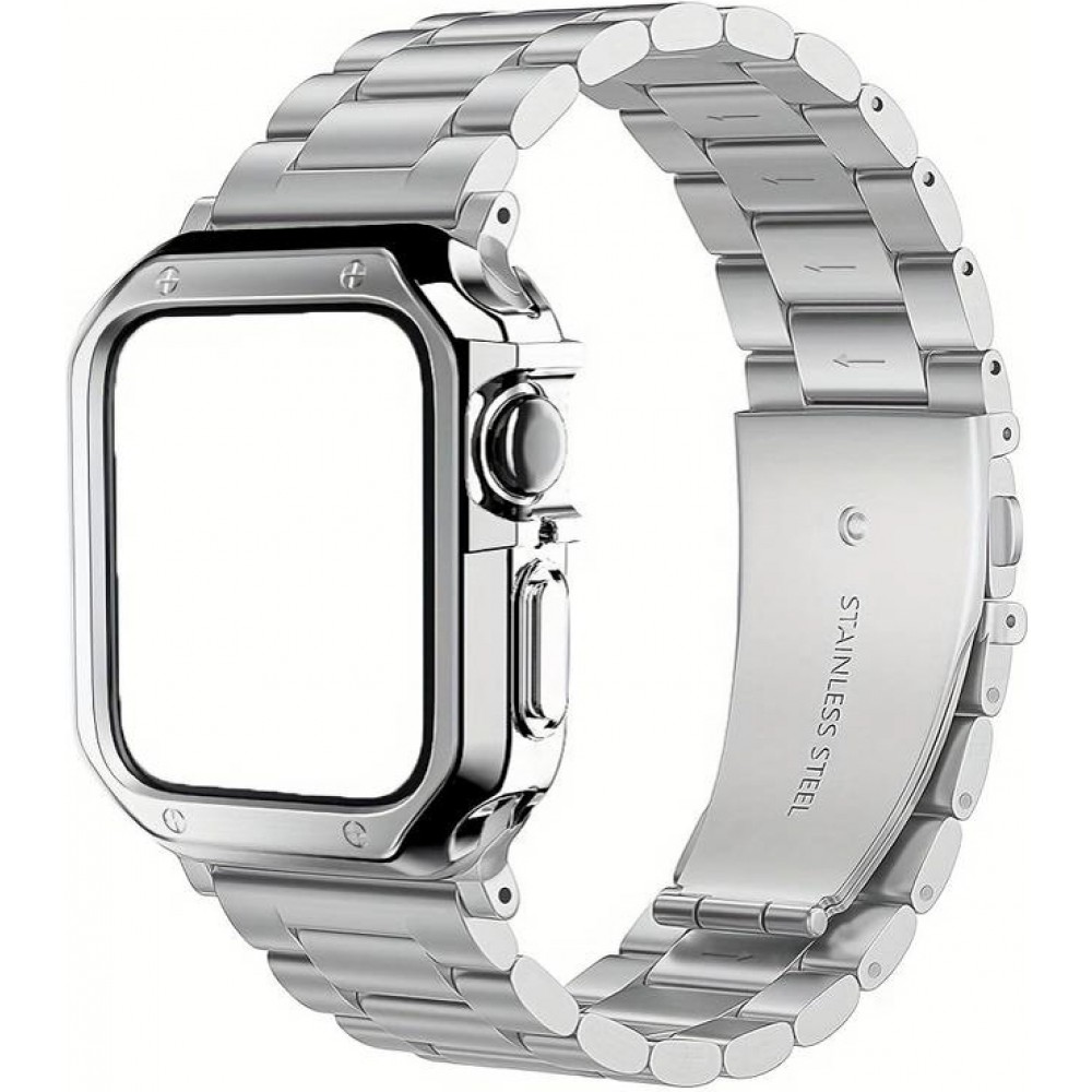 Edles Metallarmband mit integrierter TPU Silikon Schutzhülle für Apple Watch 49mm - Silber