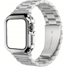 Edles Metallarmband mit integrierter TPU Silikon Schutzhülle für Apple Watch 49mm - Silber
