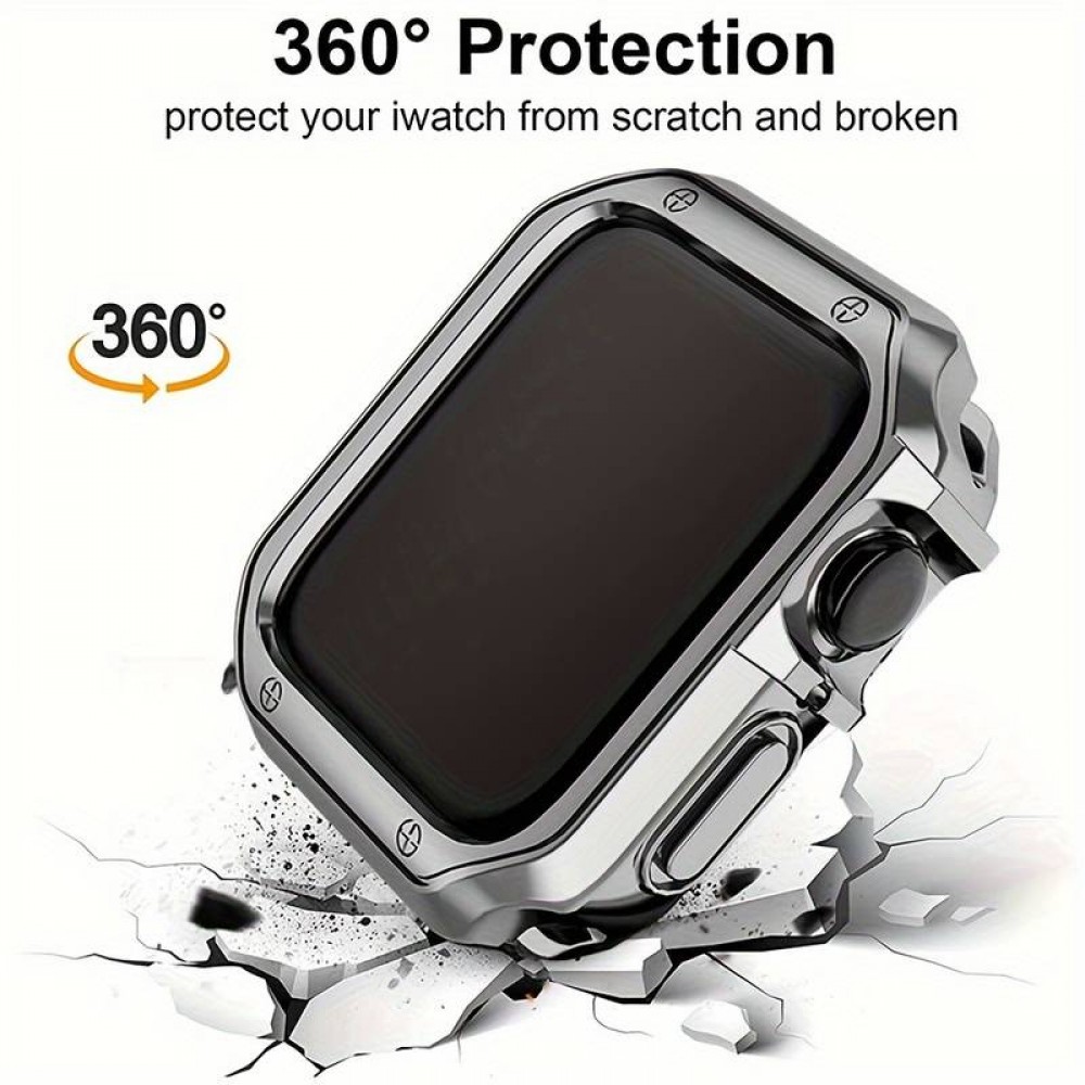 Edles Metallarmband mit integrierter TPU Silikon Schutzhülle für Apple Watch 49mm - Silber