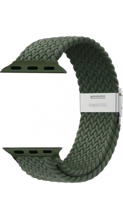 Bracelet en nylon &eacute;lastique tress&eacute; avec des sangles extensibles pour Apple Watch - Vert fonc&eacute; - Apple Watch 44/45/46/49 mm