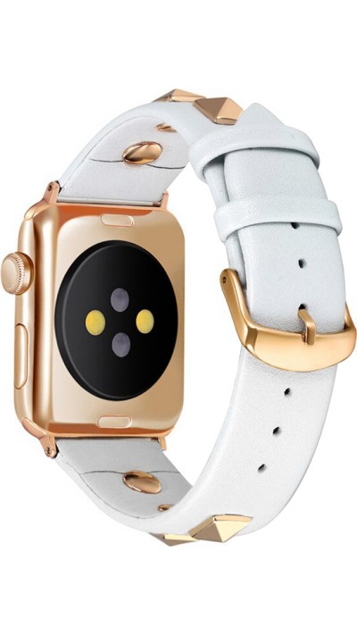 Bracelet punk en cuir véritable taille ajustable - Blanc - Apple Watch 44/45/46/49 mm