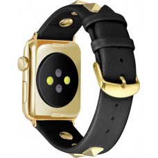 Bracelet punk en cuir véritable taille ajustable - Noir - Apple Watch 38/40/41/42 mm