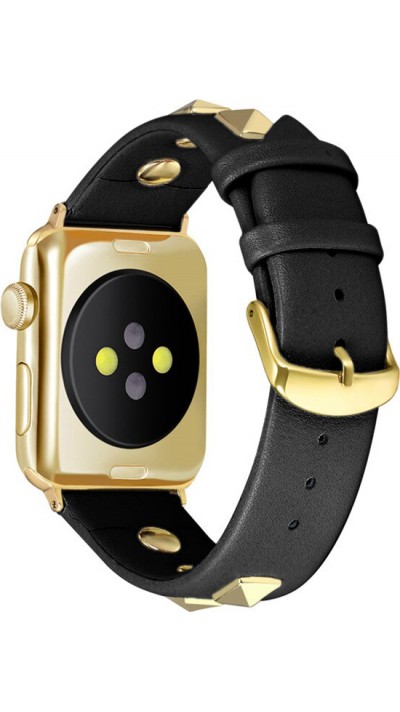 Bracelet punk en cuir véritable taille ajustable - Noir - Apple Watch 38/40/41/42 mm