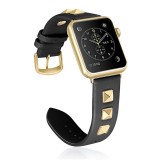 Bracelet punk en cuir véritable taille ajustable - Noir - Apple Watch 38/40/41/42 mm