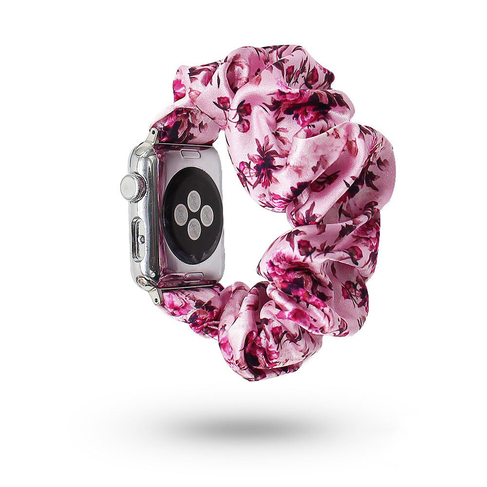 Bracelet tissu chouchous fleurs rose - Apple Watch 44/45/46/49 mm