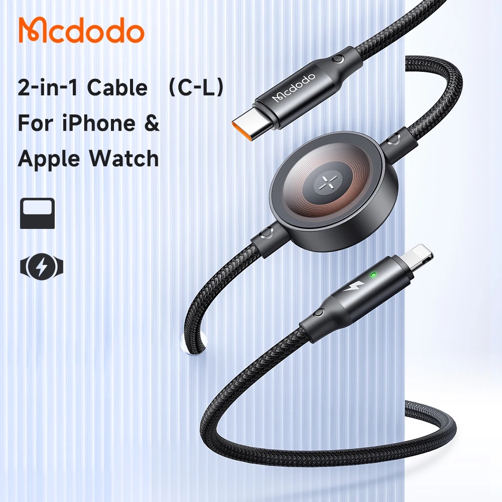 Câble (1.5 m) 2 en 1 USB-C vers Apple Watch et Lightning (60W) - Mcdodo - iPhone & Apple Watch