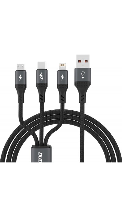 Dudao L3E 3-in-1 Kabel USB-A auf Micro USB + USB-C + Lightning 60W (1,2 m) Schnellladung - Schwarz
