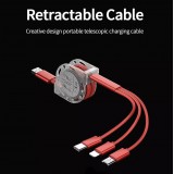 3 in 1 Multi-Anschluss Ladekabel zusammenrollend mit Micro-USB, USB-C und Lightning - Rot