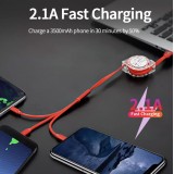3 in 1 Multi-Anschluss Ladekabel zusammenrollend mit Micro-USB, USB-C und Lightning - Rot