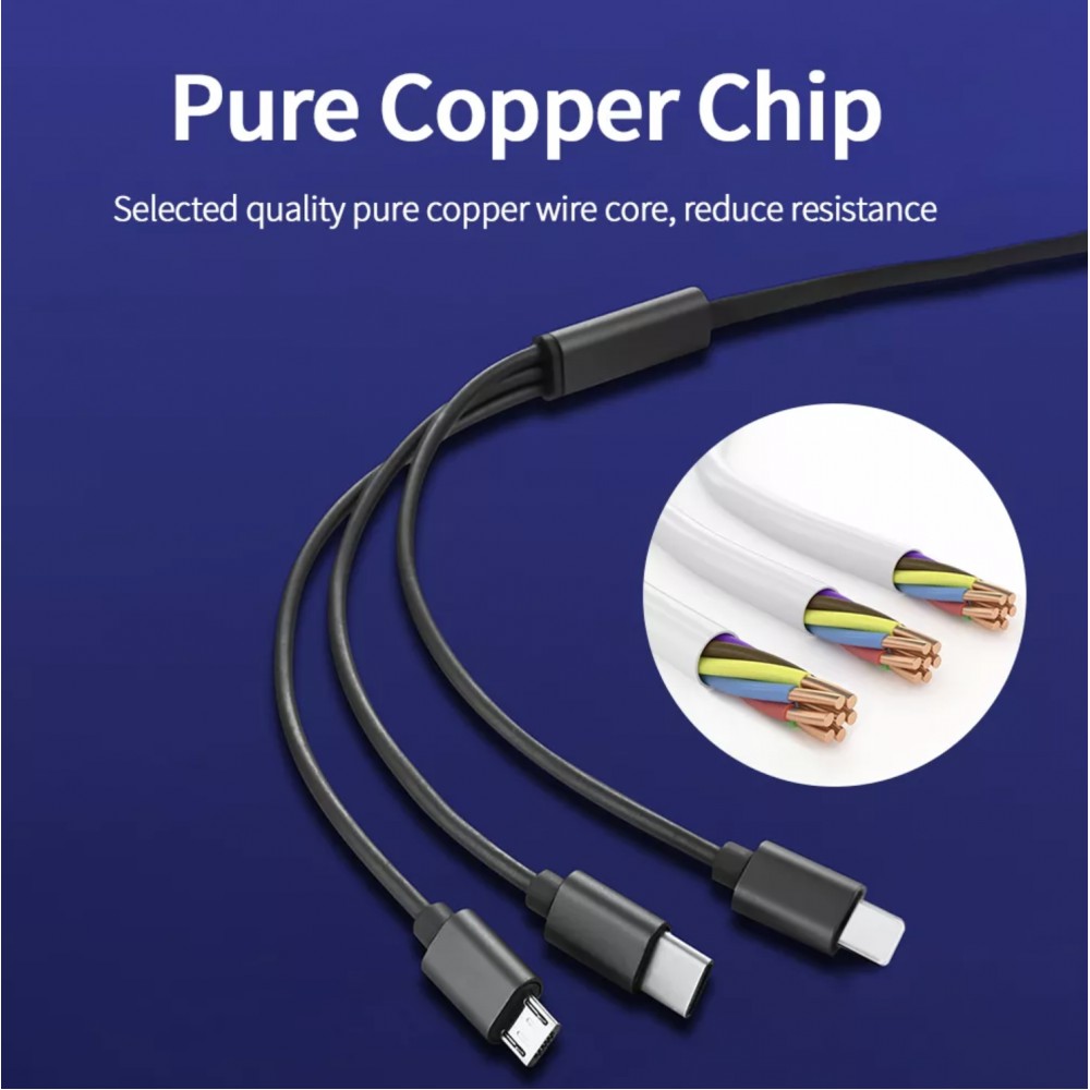3 in 1 Multi-Anschluss Ladekabel zusammenrollend mit Micro-USB, USB-C und Lightning - Rot