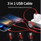 3 in 1 Multi-Anschluss Ladekabel zusammenrollend mit Micro-USB, USB-C und Lightning - Rot