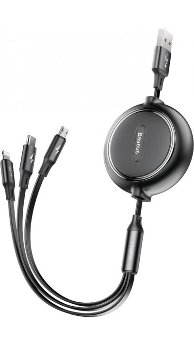Baseus Golden Loop 3 in 1 ausziehbares Kabel USB - Micro USB / Lightning / USB-C (3.5A) 35cm - 120cm (CAMLT-JH01) - Schwarz