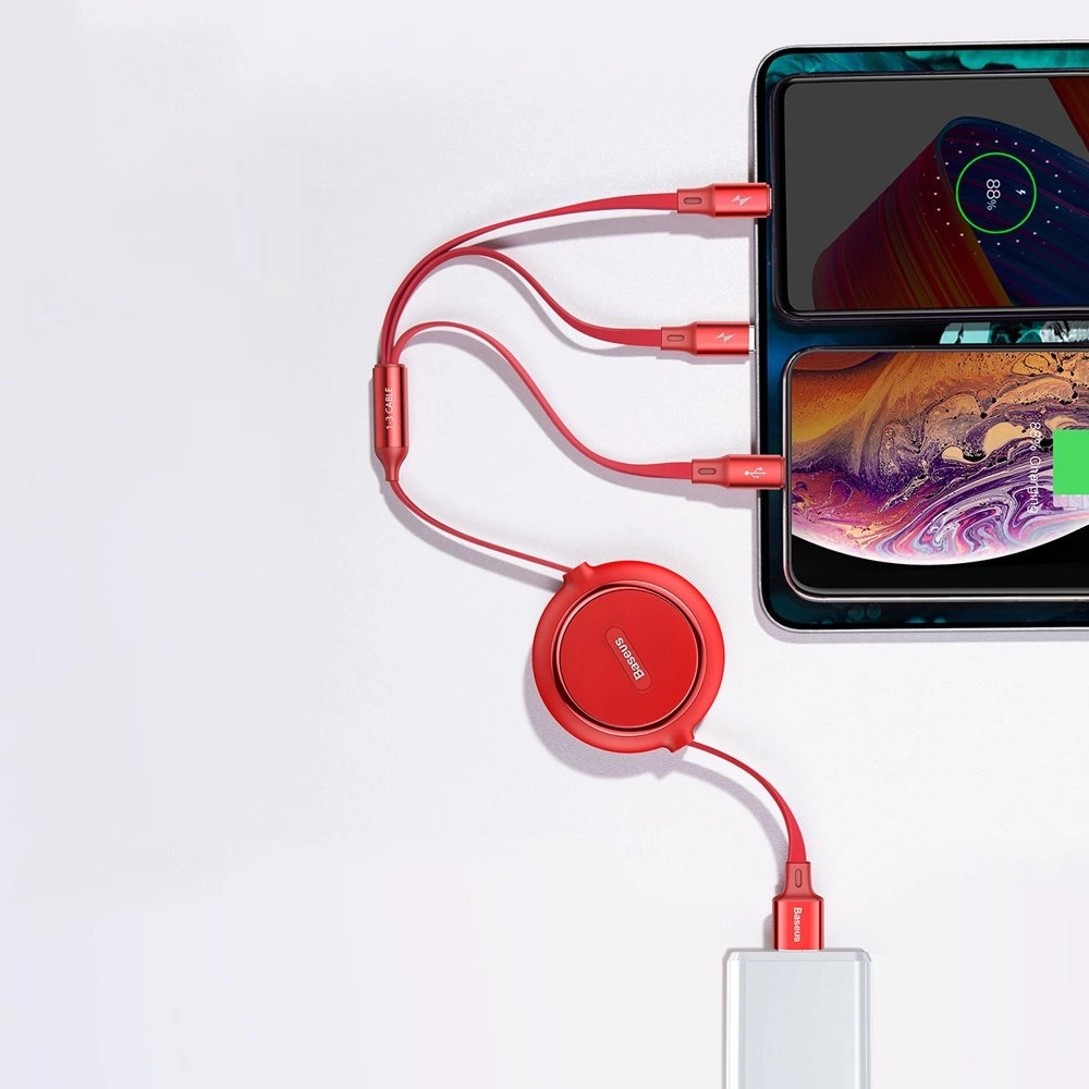 Câble Extensible 3 en 1 Baseus Golden Loop USB - Micro USB / Lightning / USB-C (3.5A) 35cm - 120cm (CAMLT-JH01) - Noir