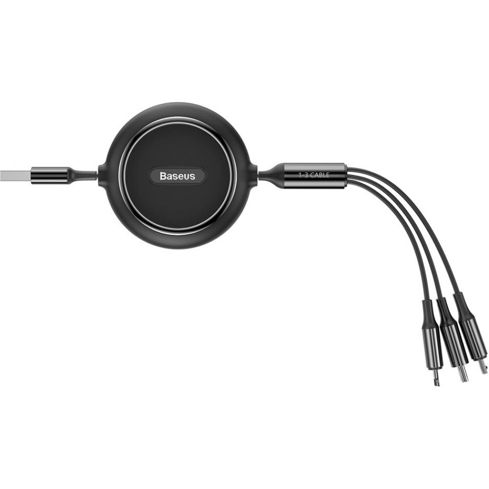 Câble Extensible 3 en 1 Baseus Golden Loop USB - Micro USB / Lightning / USB-C (3.5A) 35cm - 120cm (CAMLT-JH01) - Noir