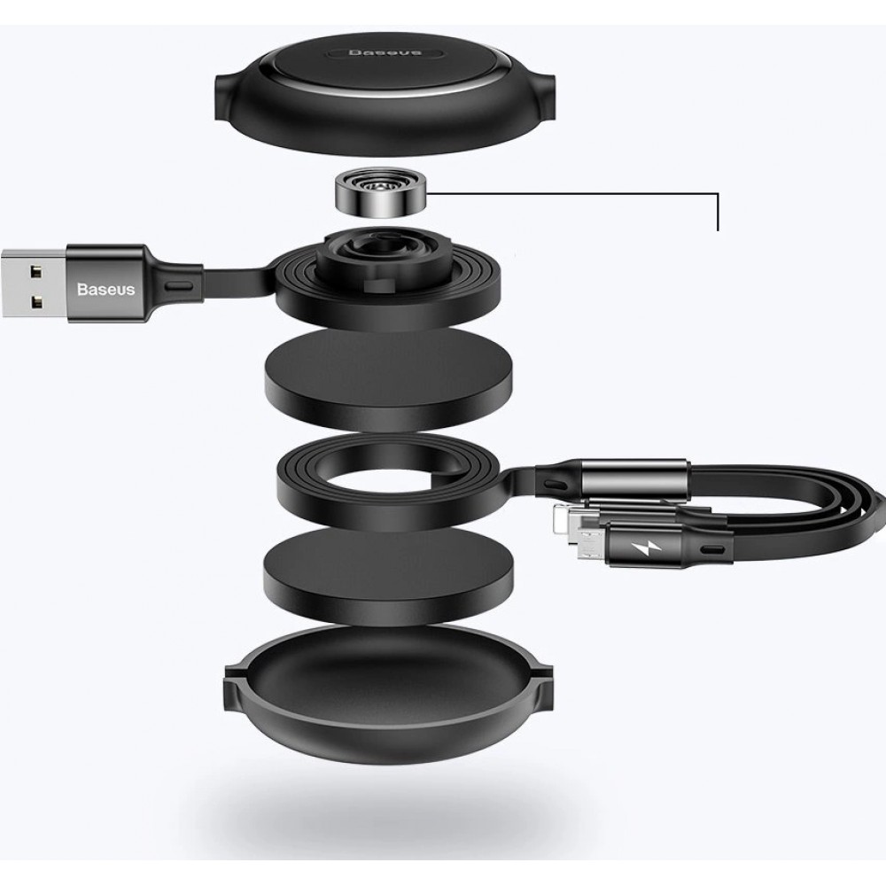 Câble Extensible 3 en 1 Baseus Golden Loop USB - Micro USB / Lightning / USB-C (3.5A) 35cm - 120cm (CAMLT-JH01) - Noir