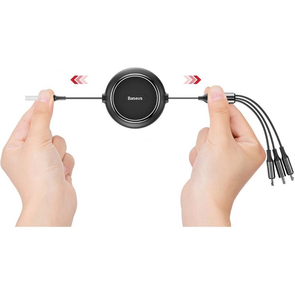 Câble Extensible 3 en 1 Baseus Golden Loop USB - Micro USB / Lightning / USB-C (3.5A) 35cm - 120cm (CAMLT-JH01) - Noir