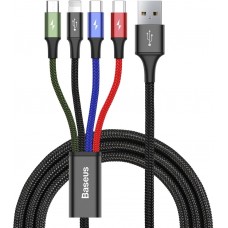 Câble USB 4 en 1 (1x Lightning, 2x USB-C, 1x Micro USB) tressé nylon 3.5A (1.2 m) - Noir