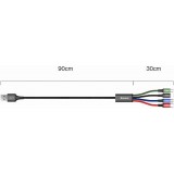 Câble USB 4 en 1 (1x Lightning, 2x USB-C, 1x Micro USB) tressé nylon 3.5A (1.2 m) - Noir