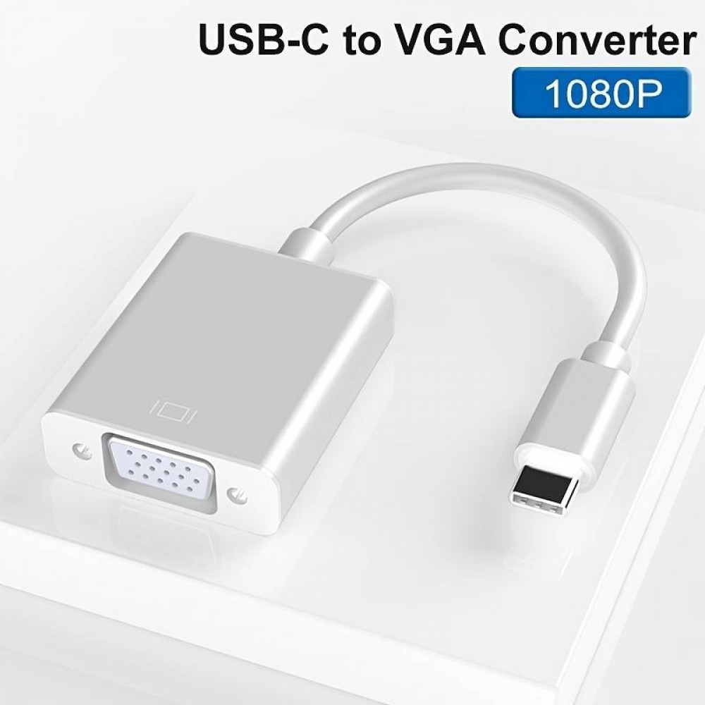 USB-C zu VGA (1080p) Adapterkabel Konverter Unterstützung Hot Plug-in - Silber