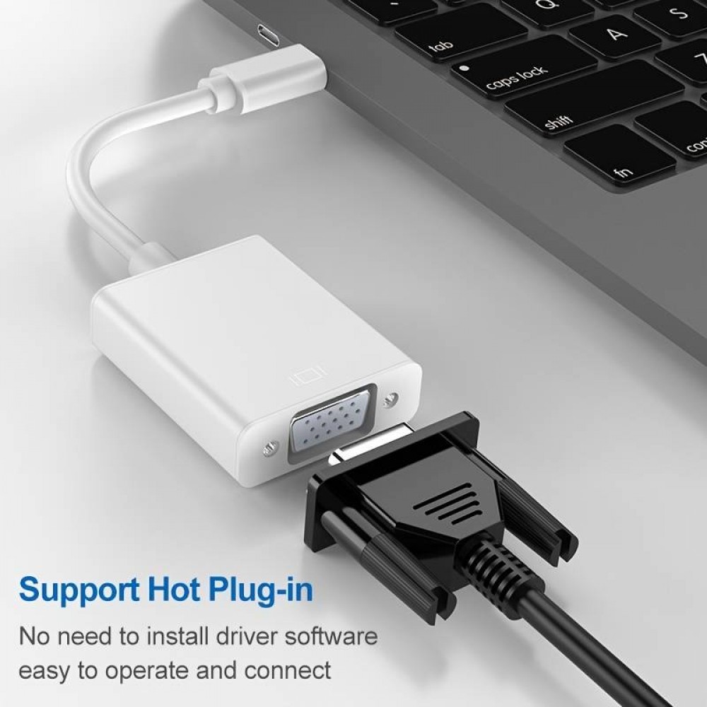 USB-C zu VGA (1080p) Adapterkabel Konverter Unterstützung Hot Plug-in - Silber