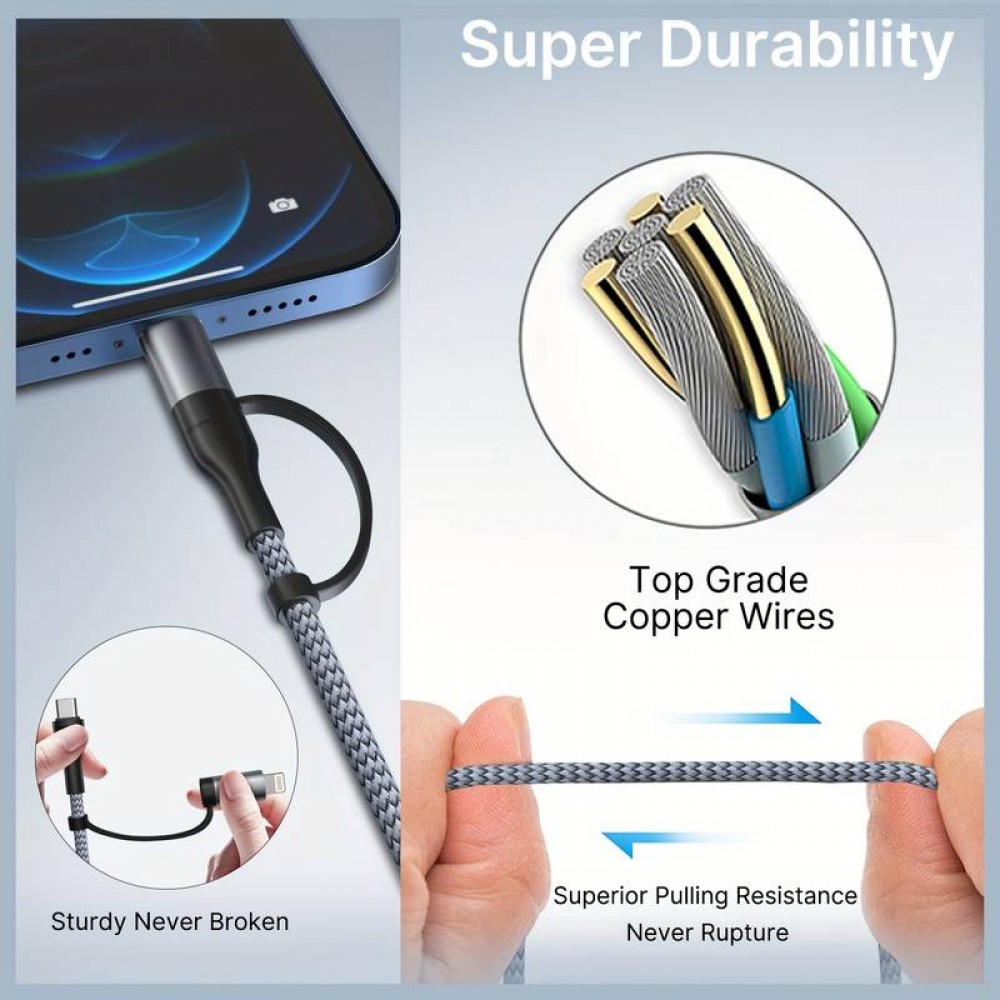 Ladekabel 2 in 1 (USB-C auf USB-C + Lightning) für iPhone 15 und vorherige Modelle - Schwarz