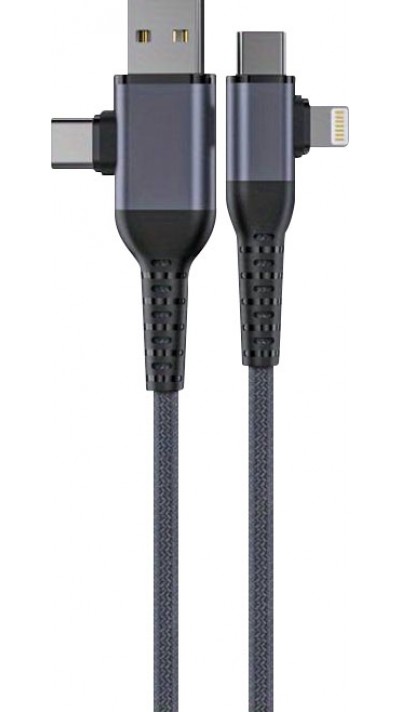 4 in 1 Multifunktions Ladekabel Nylon mit USB-A, USB-C & Lightning Anschluss 1.8m - Grau