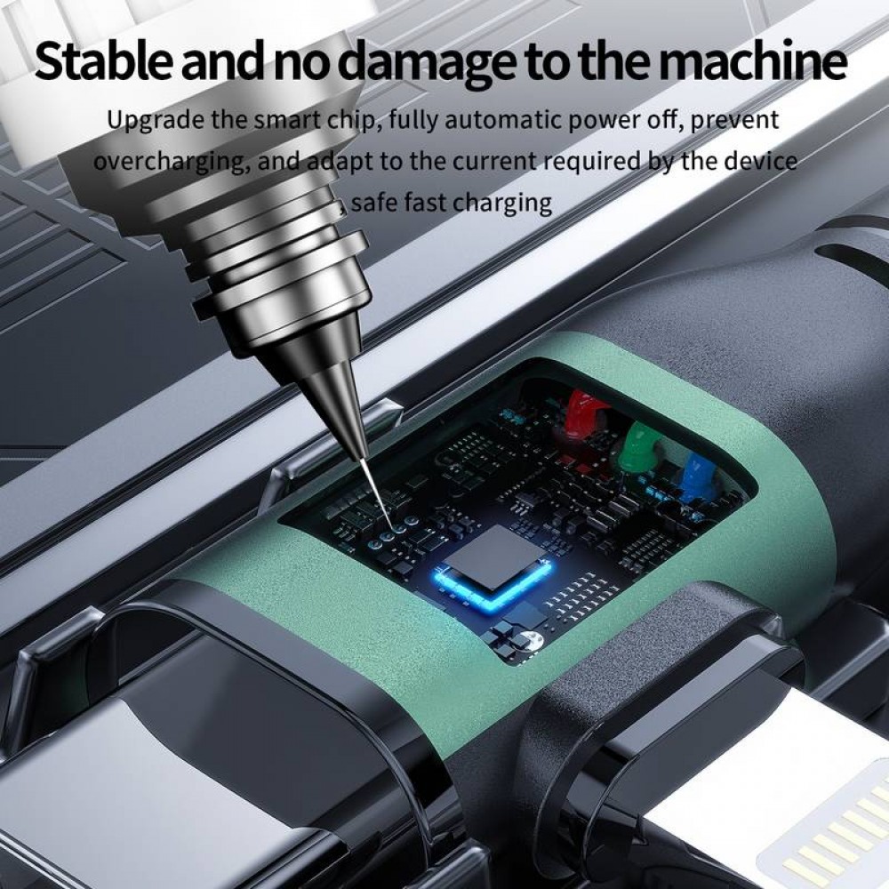 Câble de charge multifonctionnel 4 en 1 en nylon avec connecteur USB-A, USB-C & Lightning 1.8m - Gris