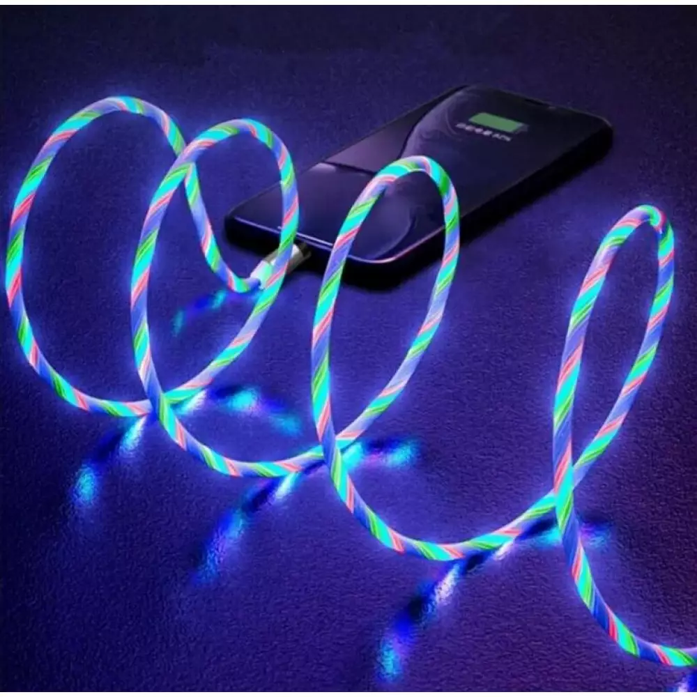 3 in 1 USB Ladekabel mit LED Licht und magnetischen Ladeaufsätzen - Blau