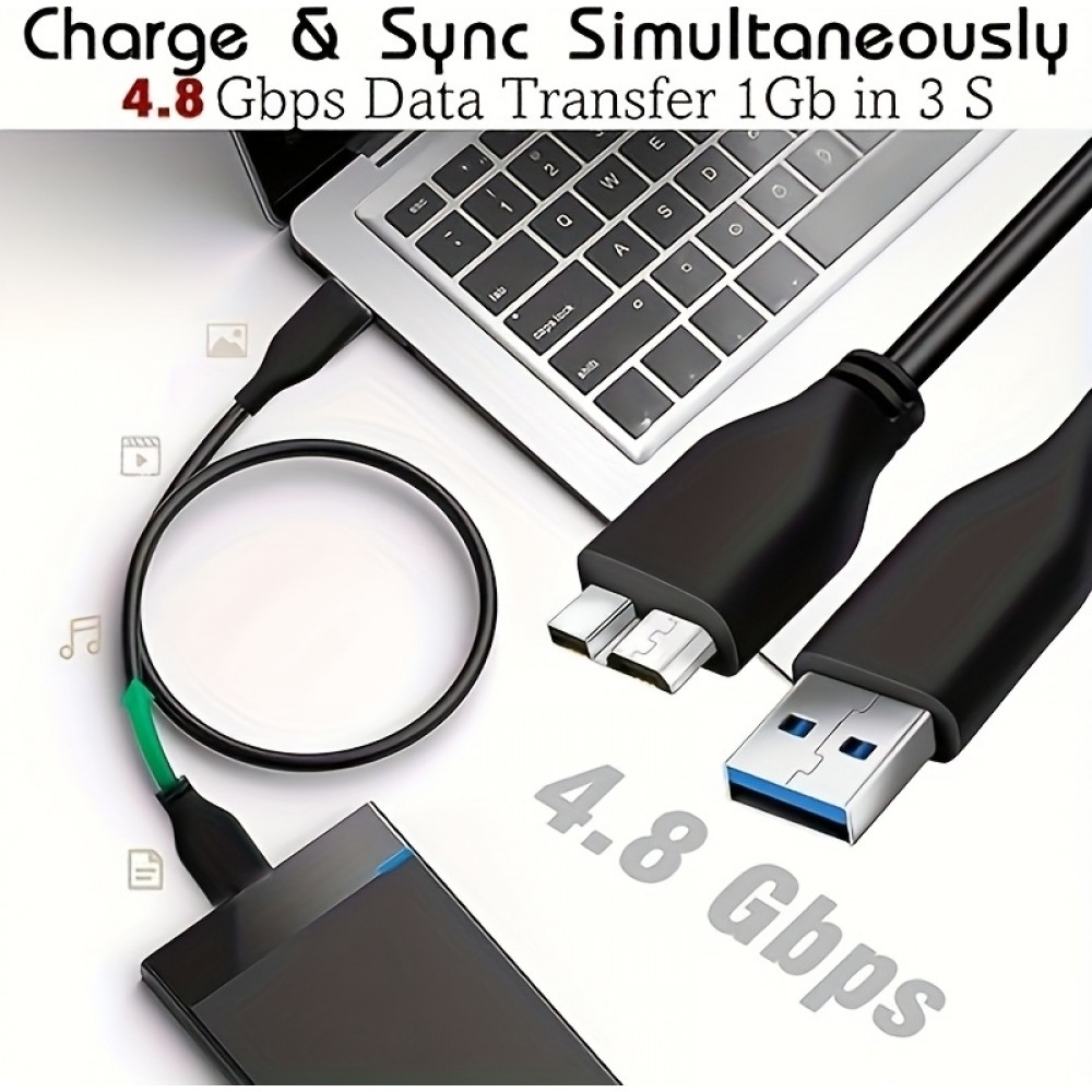 Câble de données USB A 3.0 vers Micro USB B rapide (4.8 Gbps) pour disques durs externes (1 m) - Noir