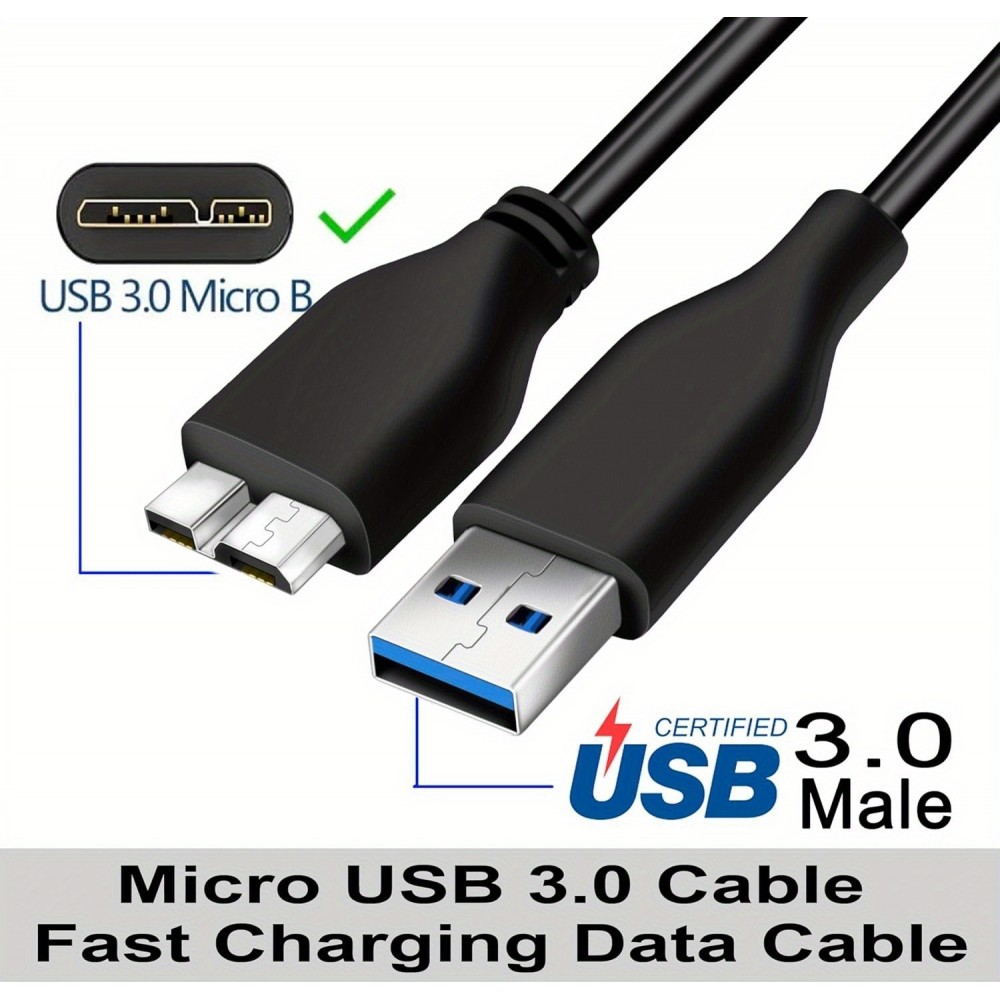 Câble de données USB A 3.0 vers Micro USB B rapide (4.8 Gbps) pour disques durs externes (1 m) - Noir