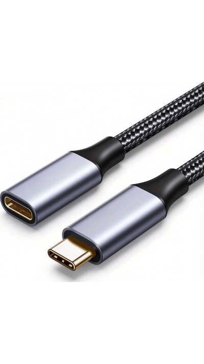 USB-C (Eingang) auf USB-C (Ausgang) Nylon Verlängerungskabel 2 Meter - Schwarz