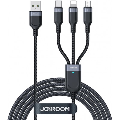 Joyroom Multi-Usage S-A18 3-in-1 Nylon Kabel USB-A zu Lightning / USB-C / Micro USB - Schwarz (30 cm)