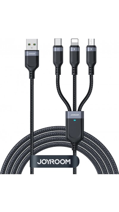 Joyroom Multi-Usage S-A18 3-in-1 Nylon Kabel USB-A zu Lightning / USB-C / Micro USB - Schwarz (30 cm)