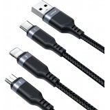 Câble multiple 3 en 1 Nylon USB-A vers Lightning / USB-C / micro USB - Joyroom Multi-Usage S-A18 (30 cm) - Noir