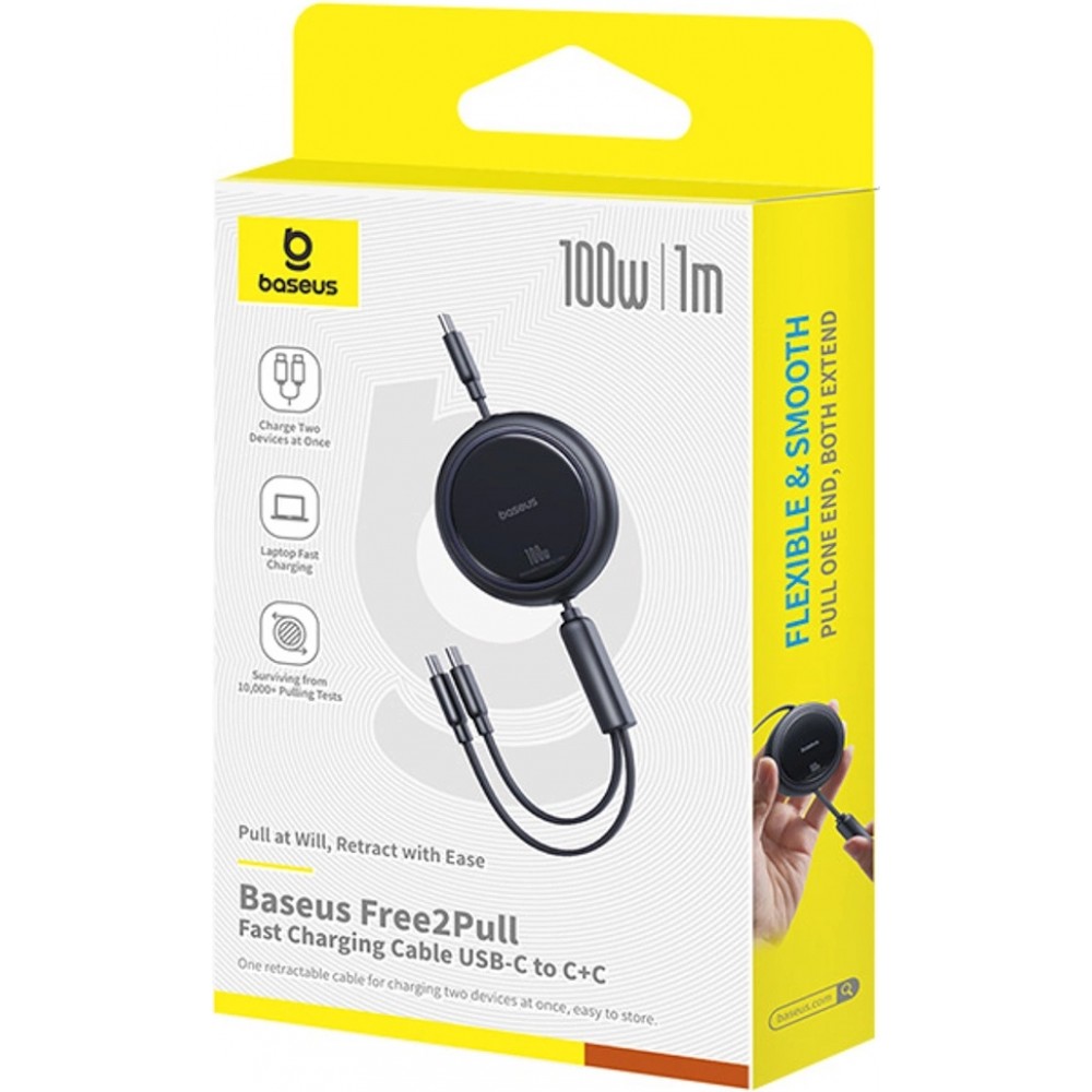 Baseus Bright Mirror Series 2x USB-C 100W (1 m) Aufrollbares Kabel - Schwarz