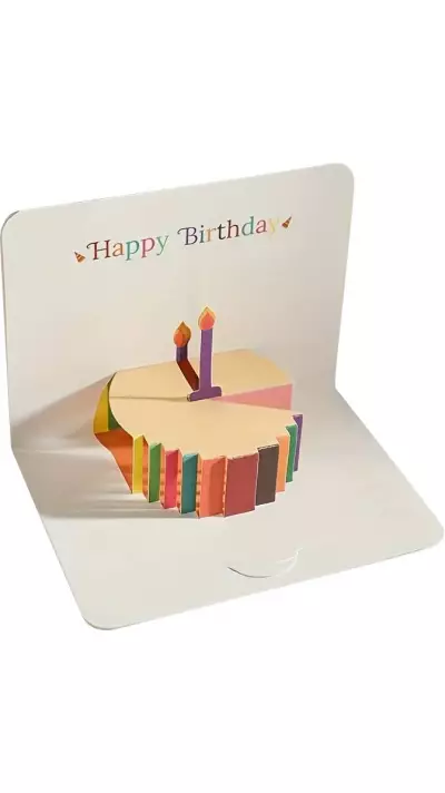 Pop-up-Geburtstagskarte Happy Birthday Cake in 3D Gl&uuml;ckwunsch Karte mit Umschlag - Weiss