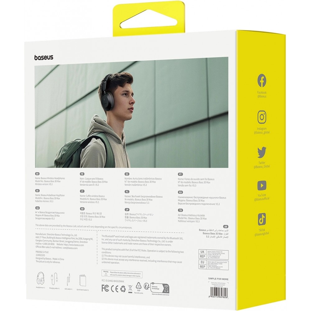 Baseus Bass 30 Max Kabellose On-Ear Bluetooth 5.3 Kopfhörer Hochwertiger Sound Leistungsstarker Bass - Schwarz