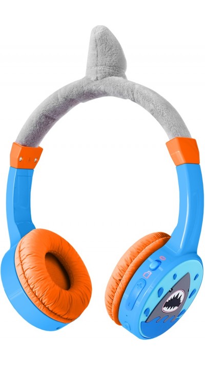 Coole Wireless Bluetooth 5.3 Kopfhörer für Kinder mit gedämpfter Lautstärke 85dB und lustigem Design - Shark