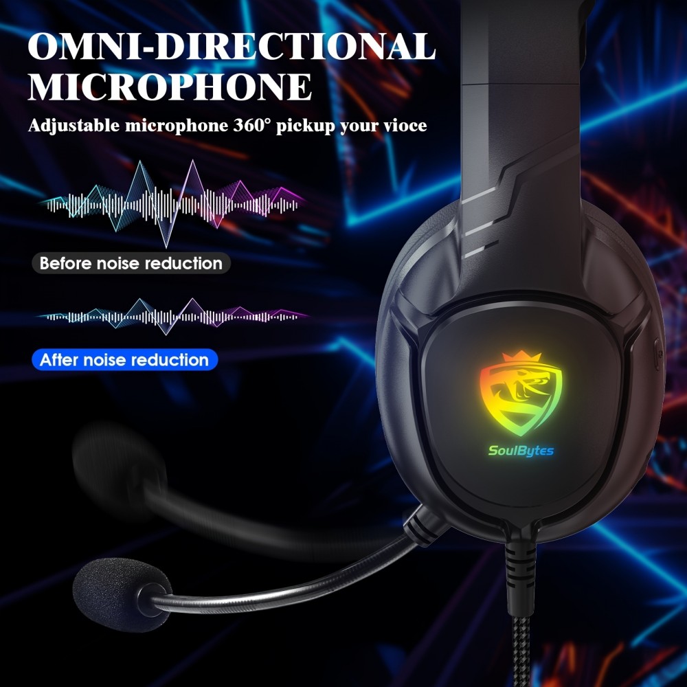 SOULBYTES S20 RGB Gaming Headset mit Surround-Sound Mikrofon für PS4 / PS5 / XBOX / PC 3.5 mm - Schwarz