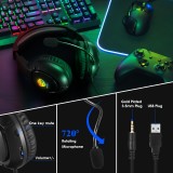 SOULBYTES S20 RGB Gaming Headset mit Surround-Sound Mikrofon für PS4 / PS5 / XBOX / PC 3.5 mm - Schwarz