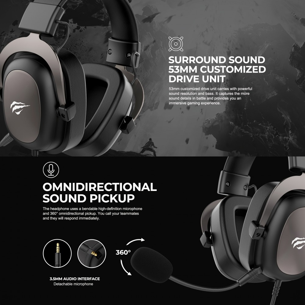 HAVIT 3.5mm Gaming Headset mit 3D Surround Sound und abnehmbarem Mikrofon für Xbox, PlayStation, PC, Switch - Schwarz
