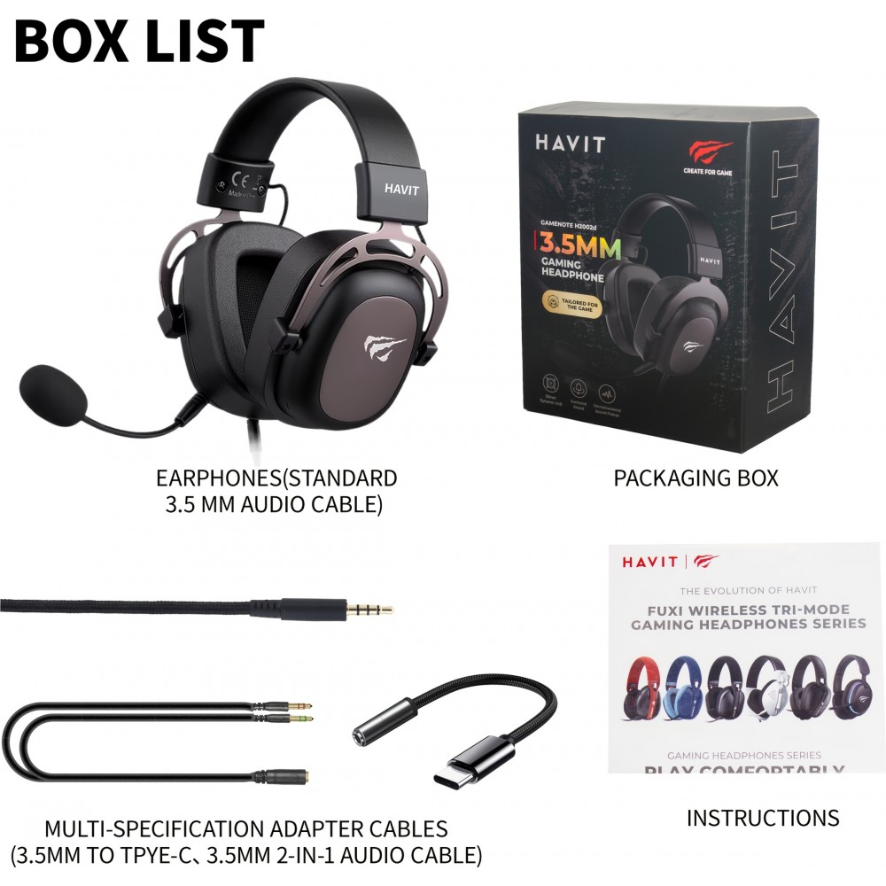 HAVIT 3.5mm Gaming Headset mit 3D Surround Sound und abnehmbarem Mikrofon für Xbox, PlayStation, PC, Switch - Schwarz