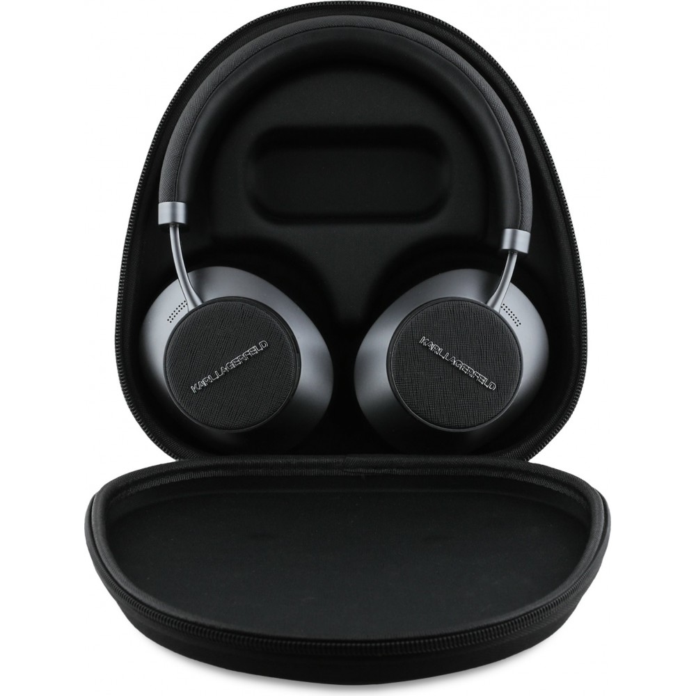 Bluetooth Kopfhörer Karl Lagerfeld Saffiano ANC/ENC Hochwertiger Audio mit Box - Schwarz