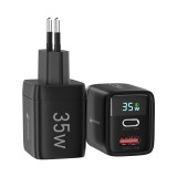 Chargeur USB-A et USB-C GaN/PD3.0 35W avec affichage LED ultra puissant PhoneLook - Noir