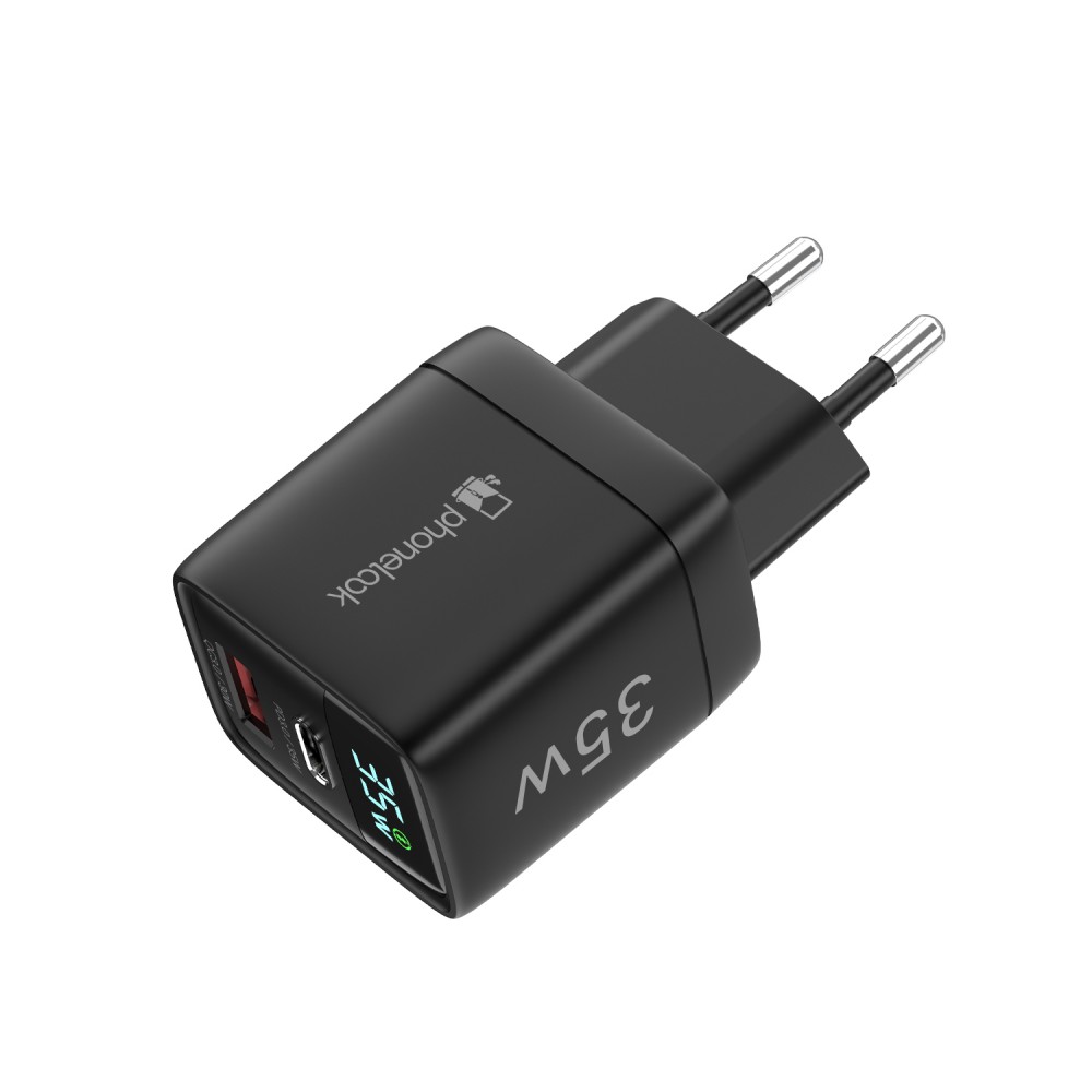 Chargeur USB-A et USB-C GaN/PD3.0 35W avec affichage LED ultra puissant PhoneLook - Noir