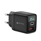 Chargeur USB-A et USB-C GaN/PD3.0 35W avec affichage LED ultra puissant PhoneLook - Noir