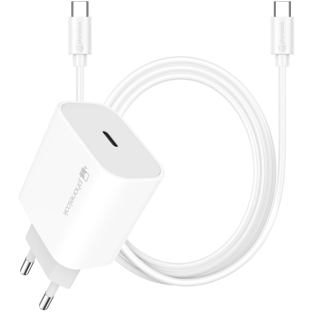 20W USB-C Ladegerät mit 1m Ladekabel USB-C (Android/iPhone 15) - Weiss