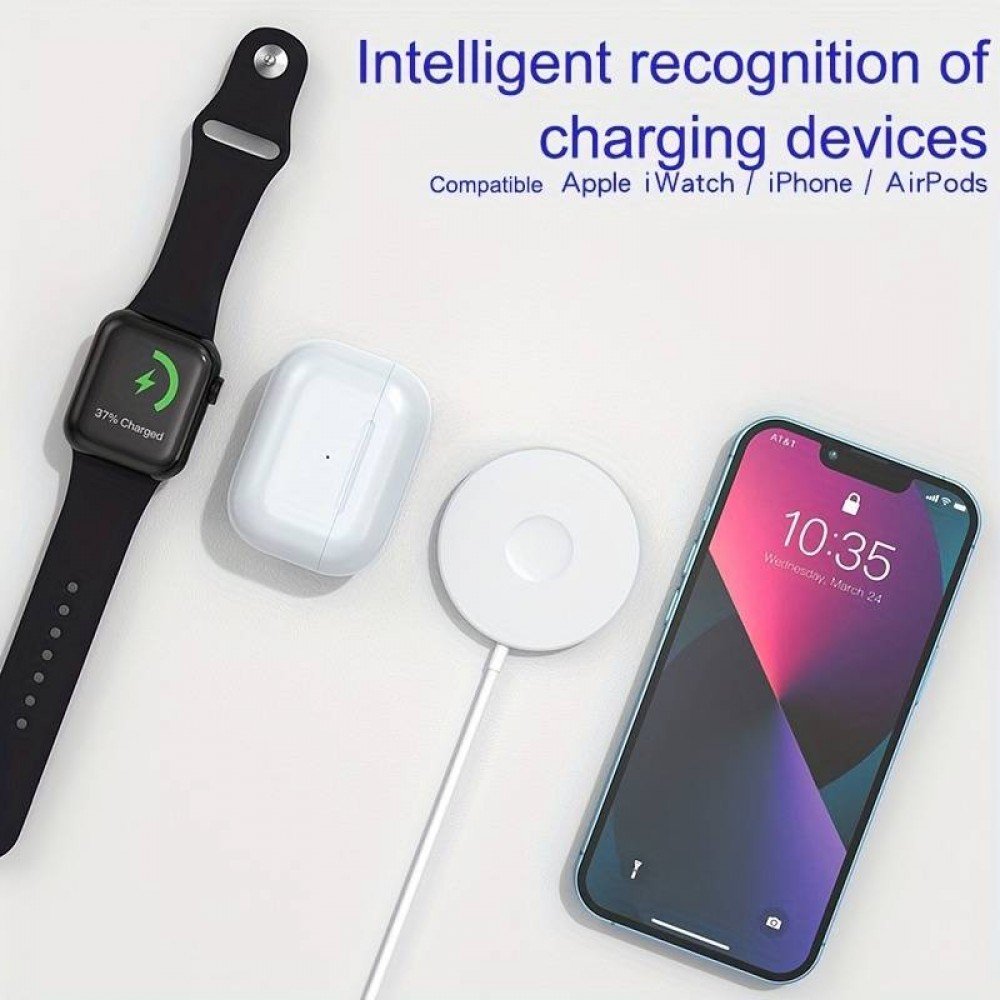 Magnetisches Qi Ladegerät MagSafe 3 in1 wireless charging für iPhone / Apple Watch / AirPods & USB-C - Weiss